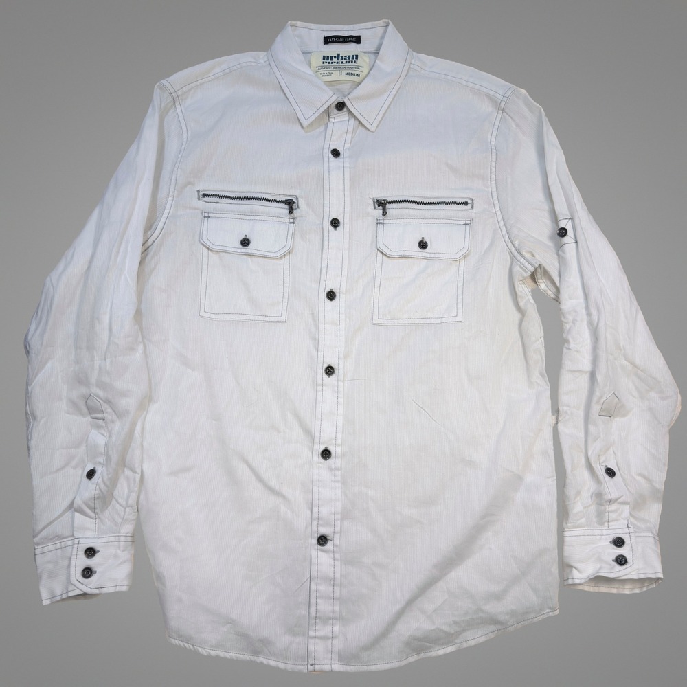 Urban Pipeline Button Down Medium Mens Roll Tab Utility Pocket White Shirt